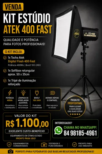 Flash de Estúdio Atek 400 Fast + Softbox + Tripé | Bivolt