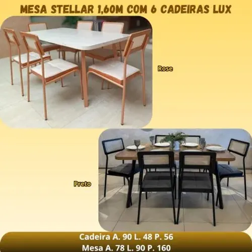 Mesa Stellar 1,60 com 6 cadeiras Lux