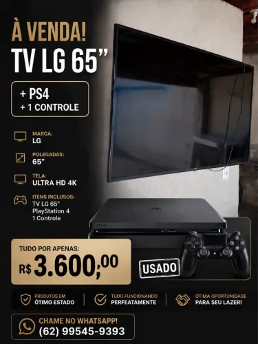 Vendo tv LG 65 polegadas e ps4 com um controle 