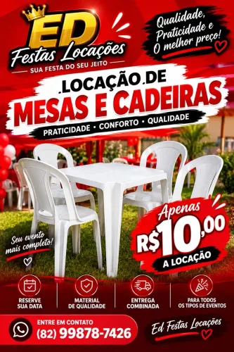 Mesas e cadeira locação