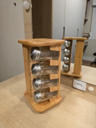 Porta-Condimentos Giratório de Bambu com Potes de Vidro.