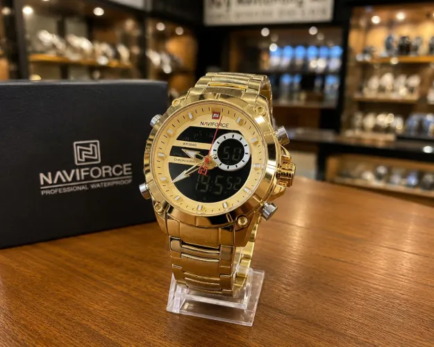 Relógio Naviforce Masculino Dourado Original - Luxo Premium | Novo