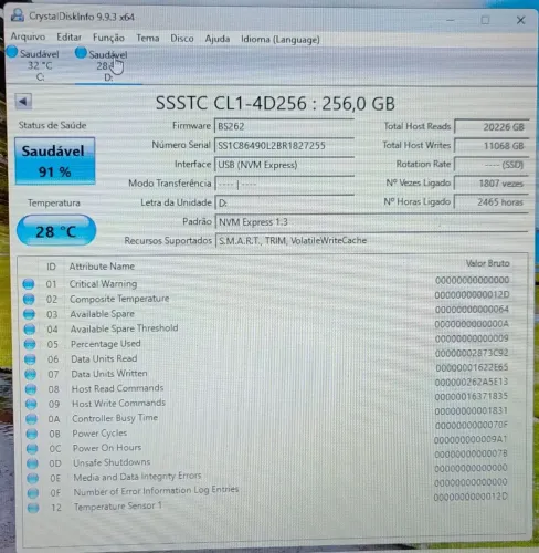 Armazenamento externo 256gb NVME