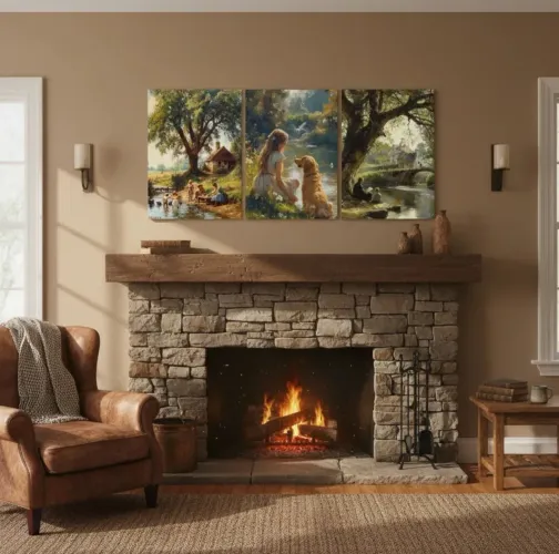 Kit de 3 quadros decorativos de paisagens Retro de madeira pinus com adesivo