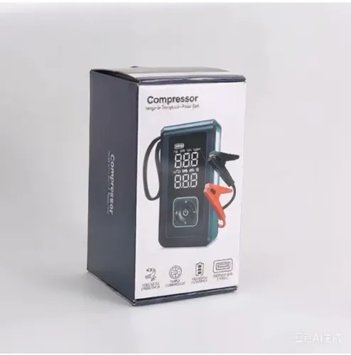 MINI COMPRESSOR + JUMP STARTER + POWER BANK - 4 EM 1 - NOVO NA CAIXA