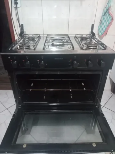 Fogão 5 Bocas Atlas Mônaco Plus Preto - Mesa Inox e Acendimento Automático (Bivolt)
