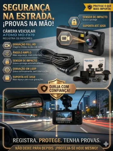 Câmera veícular grava interno e externo 