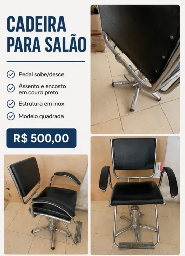 Cadeira de Inox Quadrada Couro (Preta) com Pedal