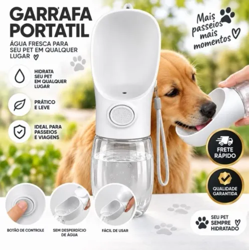 Garrafa portátil para hidratação cães gatos cachorros