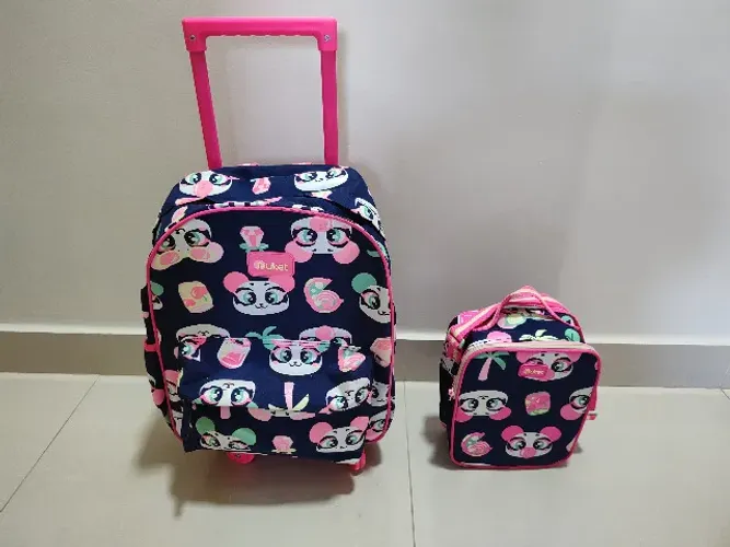 Kit Mochila com Rodinha + Lancheira Puket Panda Miami Azul Marinho