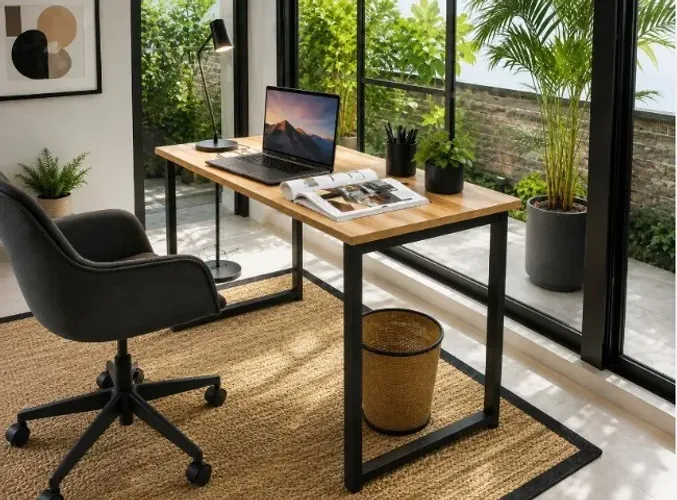 Mesa de Escritório Black Work Wood. L80cm x P40cm x A74cm