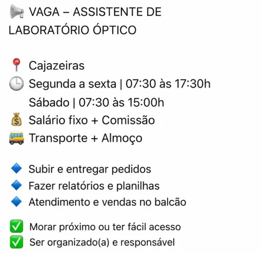 ASSISTENTE LABORATÓRIO ÓPTICO