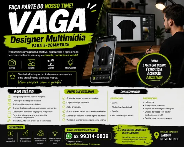 Vaga Designer Multimídia para E-commerce Goiânia Presencial