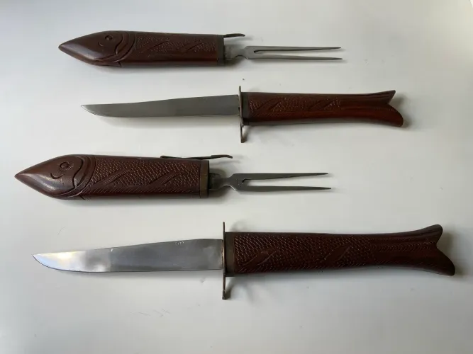 Conjunto de Facas e Garfos para Churrasco em Madeira - Peixe