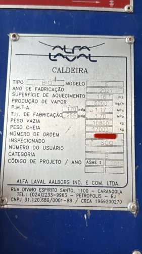 CALDEIRA AALBORG 5000 KG/H x 12 BAR (ZERO KM) COMPLETA