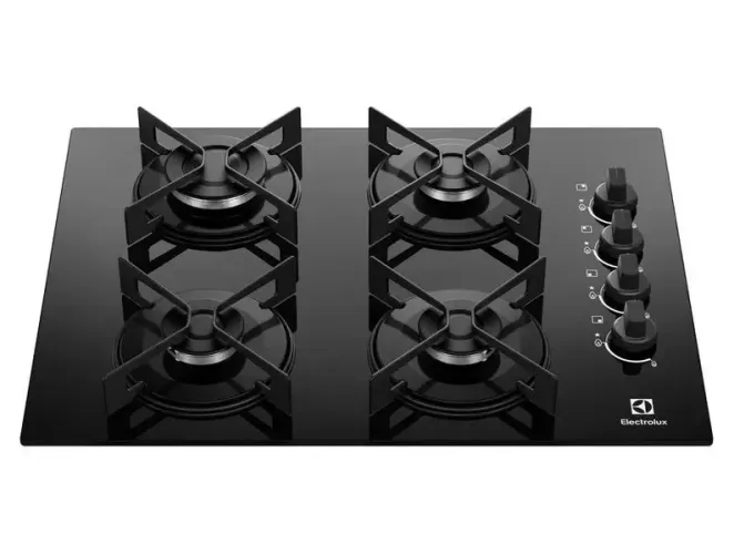 Cooktop 4 Bocas a Gás GLP Electrolux Mesa de Vidro Preto Acendimento Automático