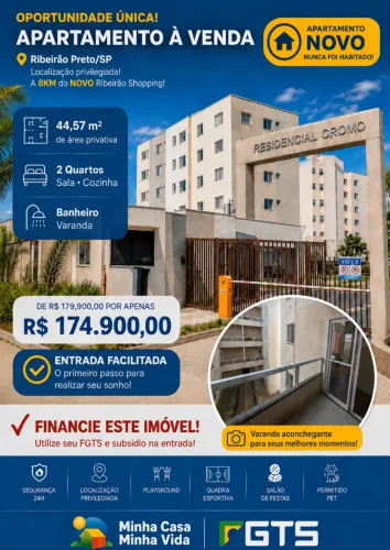 Apartamento novo com 2 quartos e varanda - Jardim Ouro Branco, Ribeirão Preto/SP