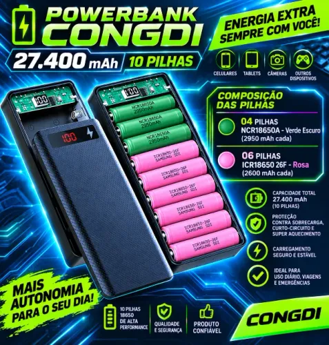 Powerbank com Case Congdi 27.400 mAh