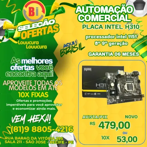 Placa Mãe Intel H310m DDR4 Micro ATX LGA 1151 Preto 32GB - 8º e 9º Geraçao - Em ate 10x 