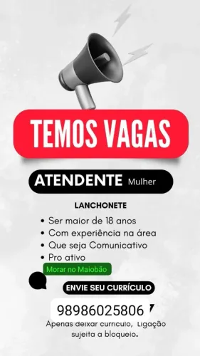 Vaga para Atendente de "Lanchonete"
