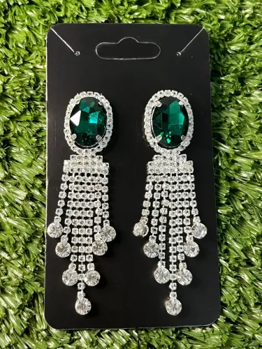 Brinco Pedra Verde com Strass Moda Feminina Acessórios