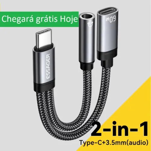 Adaptador USB / TIPO C PARA P2 ENTREGA GRATIS SP Fone e Carregamento 60W
