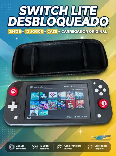 Nintendo switch lite cinza 256gb desbloqueado