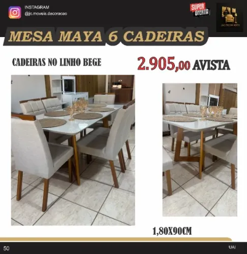 MESA MAYA 6 CADEIRAS MADEIRA