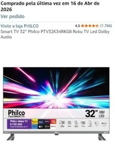 Smart TV 32? Philco PTV32K34RKGB Roku TV Led Dolby Audio