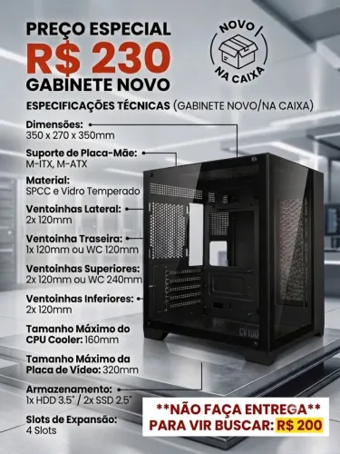 Gabinete min-tower na caixa