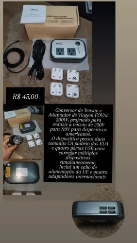 Conversor e adaptador de Tensão de viagem Foval ,projetada para reduzir tensão de 220/110v
