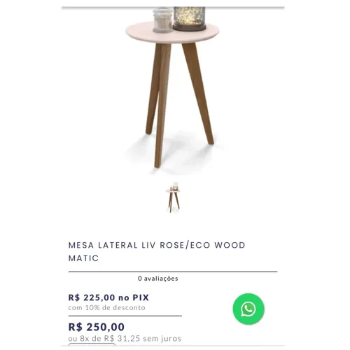 Jogo de mesinha laterais com pés em madeira
