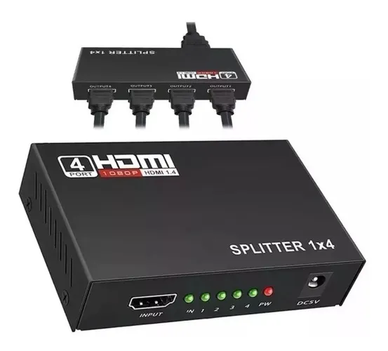 Splitter Distribuidor Hdmi 1x4 Divisor Full Hd 1.4 3d 1080p Preto V1.4 3D Com Fonte