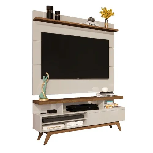 Conjunto Rack + Painel Leila 1,36m Modelo Retrô e Pés em Madeira! Frete + Montagem Grátis!