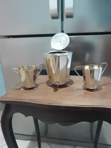 Conjunto de café banhado a prata 3 peças 