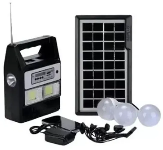 Kit Energia Solar Com Radio Mp3 Carregador Celular Led Luz Camping Placa Solar Lâmpada