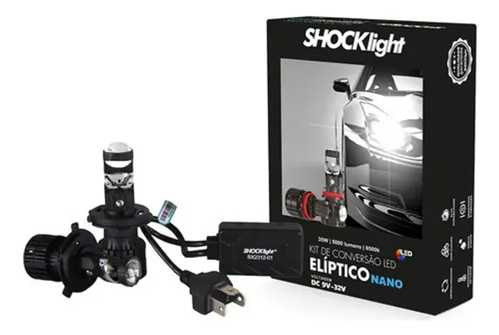 Farol Led Projetor Elíptico Canhão H4 Moto Alto E Baixo