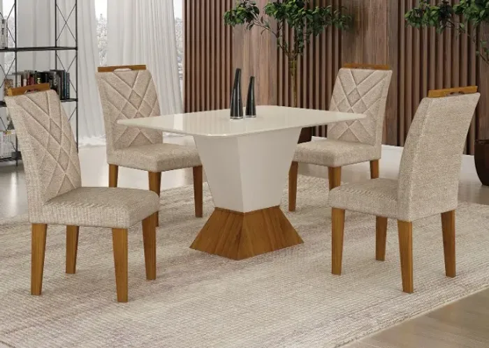 Sala de Jantar 1.20 C/4 Cadeiras Madeira Maciça Estofadas. Produto Novo Direto da Fábrica!