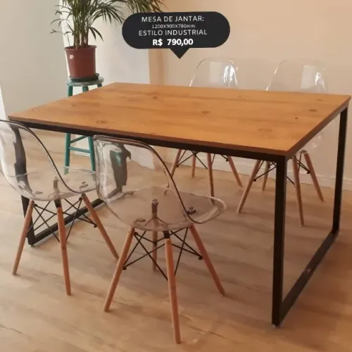 Mesa de Jantar Retangular Estilo Industrial - R$ 790,00