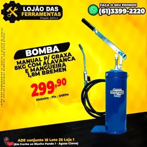 Bomba Manual Para Graxa 8Kg Com Alavanca e Mangueira 1,8M Bremen