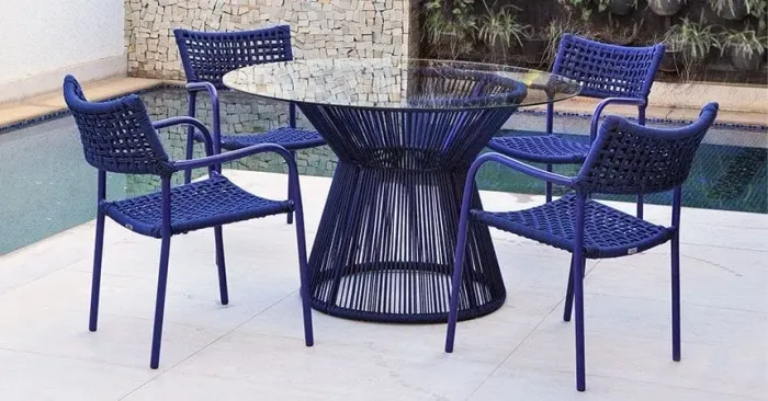 CONJUNTO MESA TURIM DE CORDA NÁUTICA (TAMPO DE VIDRO)