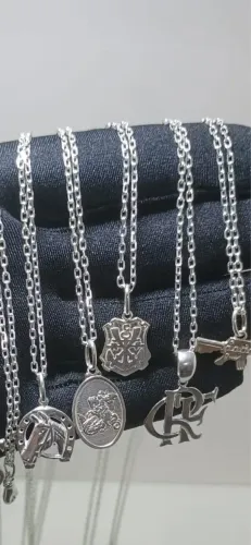 Conjunto cordão cadeado + pingente prata 925