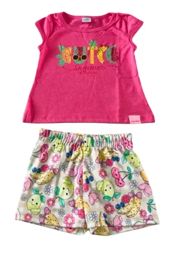 Conjunto Bebê Blusa Estampa Com Glitter E Shorts Marlan