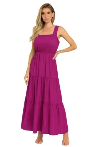 Vestido Longo Femininas Viscose Liso Sem Forro