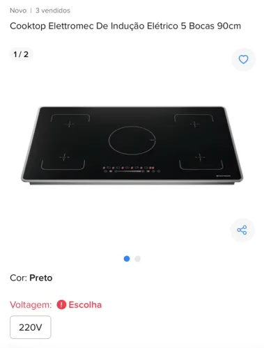 COOKTOP ELETTROMEC INDUÇÃO ELÉTRICO 4 BOCAS 60CM 220V CKI-5Q-90-CI-2XBA Lacrado com NF