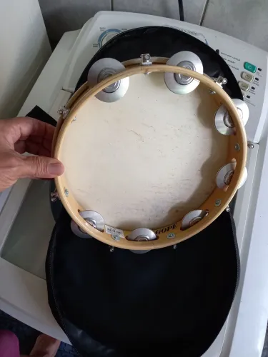 Pandeiro de 11 polegadas em couro 7 platinelas duplas