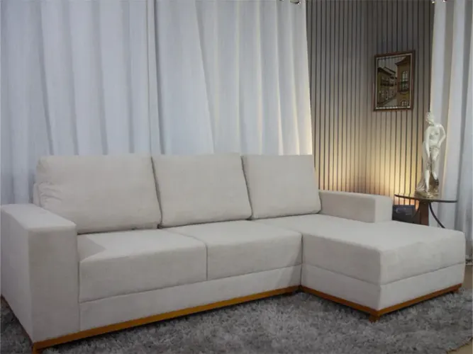Sofá 3 Lugares 2,50m com Chaise Viena Boucle Bege a75