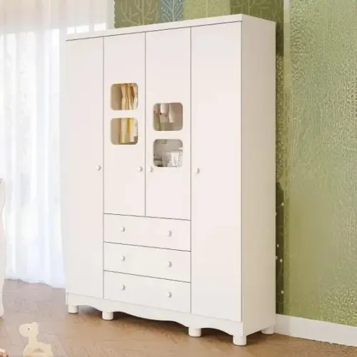 Roupeiro Infantil 4 Portas Lumi 100% MDF - Peroba