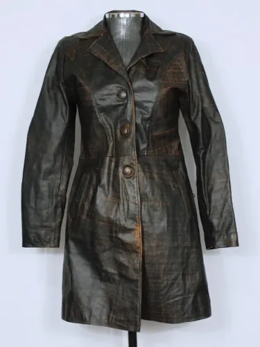Jaqueta casaco feminina 7/8 marrom e laranja couro legítimo - Veste PP - Ref. 3493