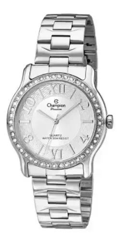 Relógio Feminino Champion CH25703Q Prateado, Com Pedras e Pulseira em Aço
